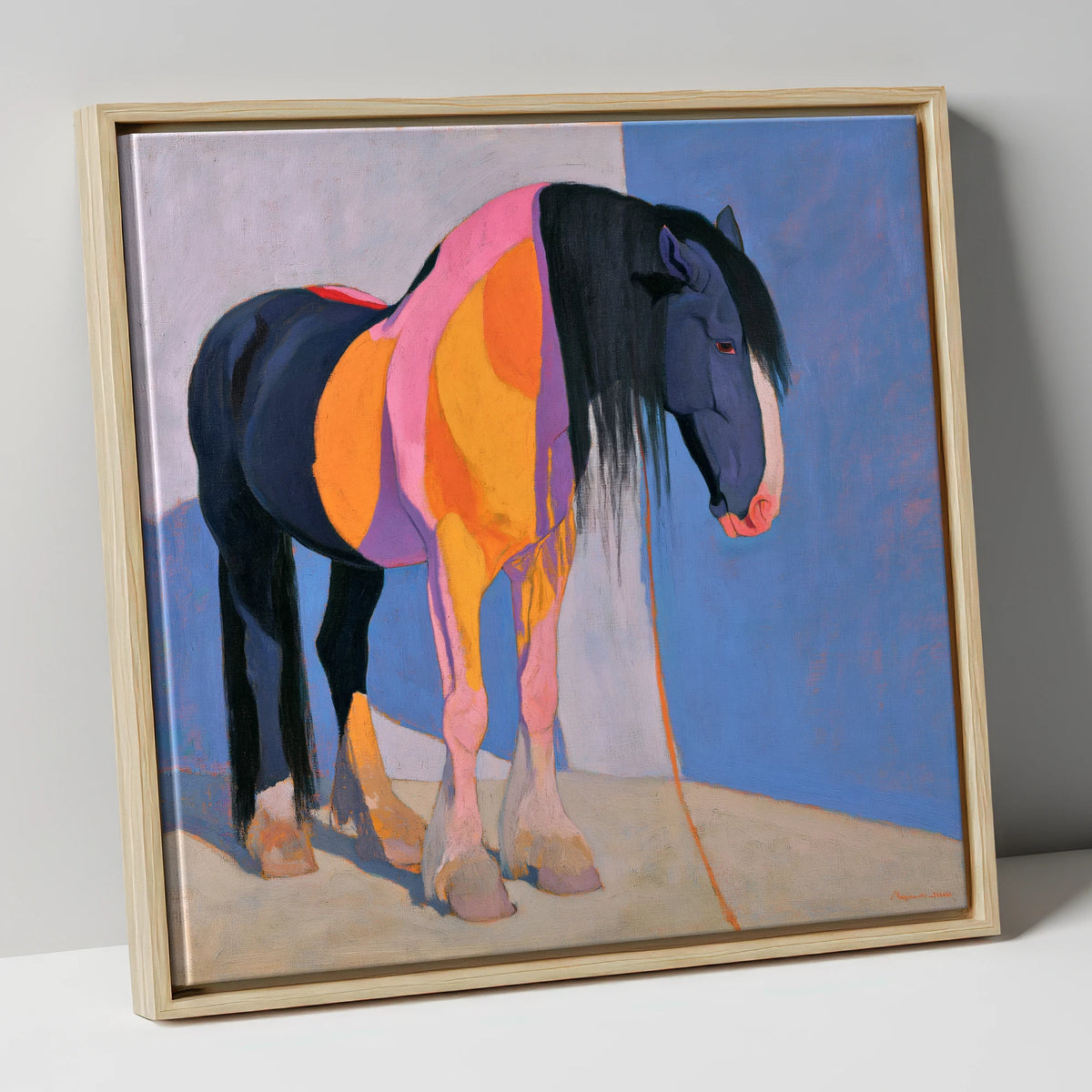 Vibrant Abstract Heavy Horse horse breed canvas wall art in natural frame