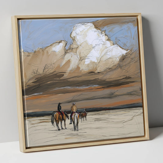 Boundless Skies horse landscape canvas wall art in natural frame