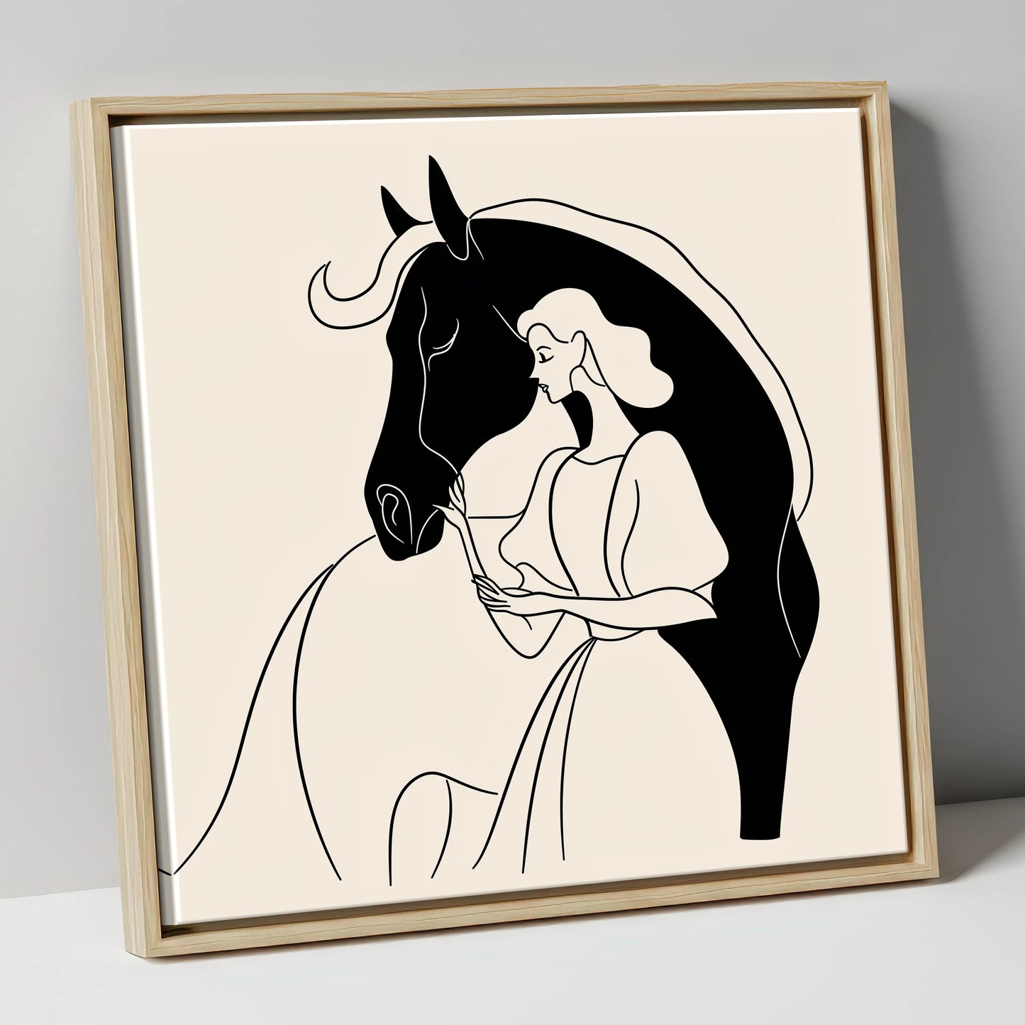 The Unspoken Bond horse & rider canvas wall art in natural frame