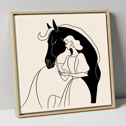 The Unspoken Bond horse & rider canvas wall art in natural frame