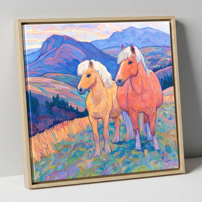 Highland Fjord Companions horse landscape canvas wall art in natural frame