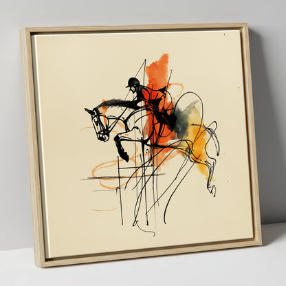 Fluidity in Flight show jumping horse canvas wall art in natural frame