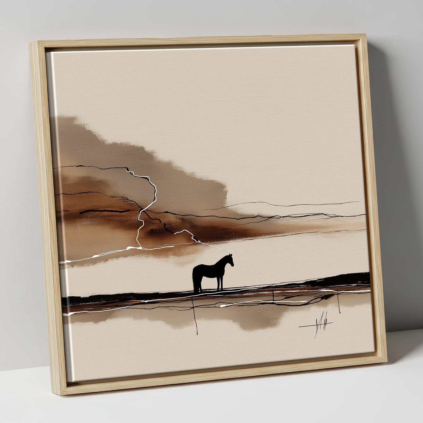 Lightning on the Horizon horse landscape canvas wall art in natural frame