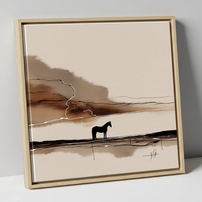 Lightning on the Horizon horse landscape canvas wall art in natural frame