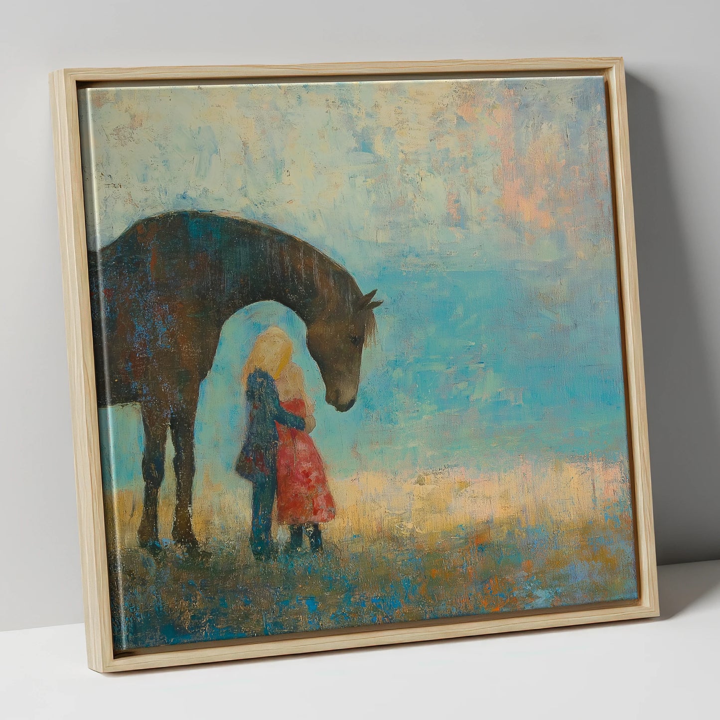 A Quiet Guardian horse & rider canvas wall art in natural frame