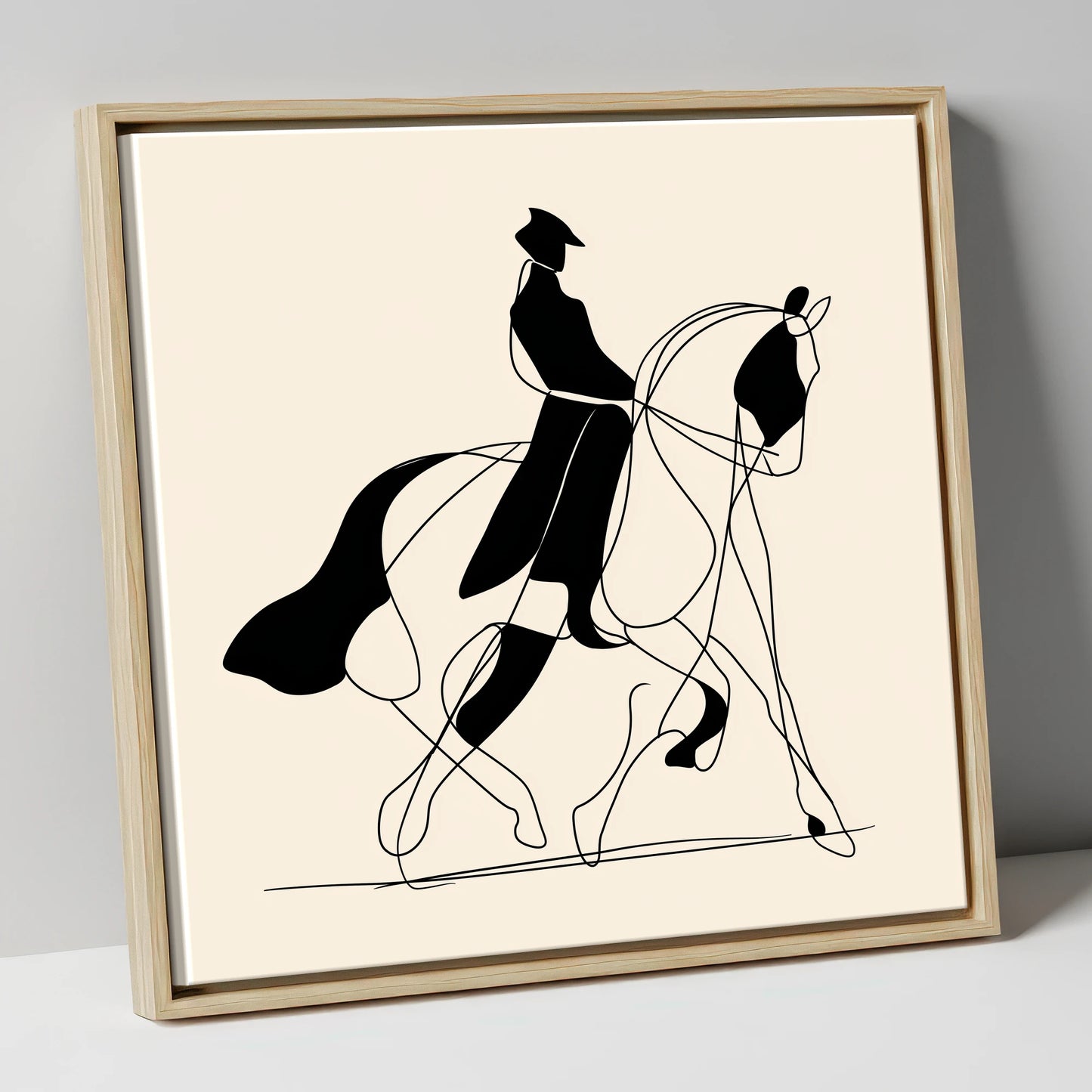 Harmony in Motion dressage horse canvas wall art in natural frame