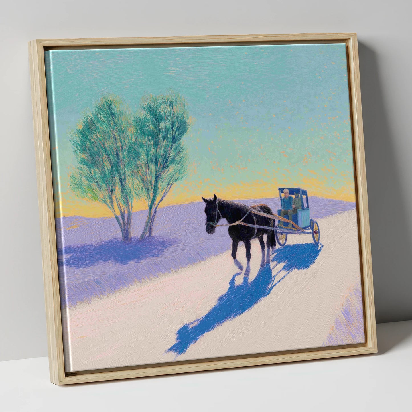 Journey in Lavender Light working horse canvas wall art in natural frame