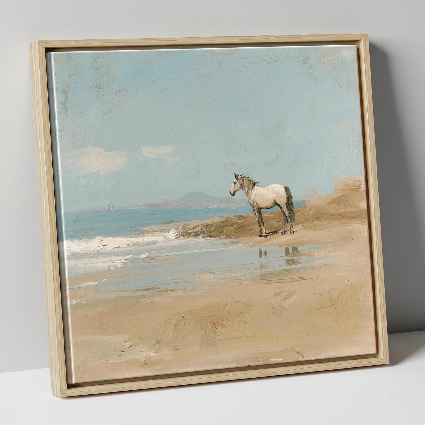 Sentinel of the Shore horse landscape canvas wall art in natural frame