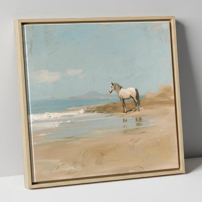 Sentinel of the Shore horse landscape canvas wall art in natural frame