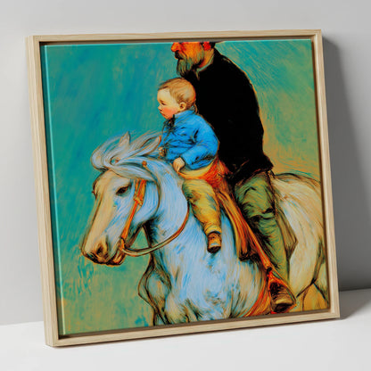 The Guiding Hand horse & rider canvas wall art in natural frame
