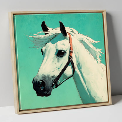 The Vivid Grey horse breed canvas wall art in natural frame