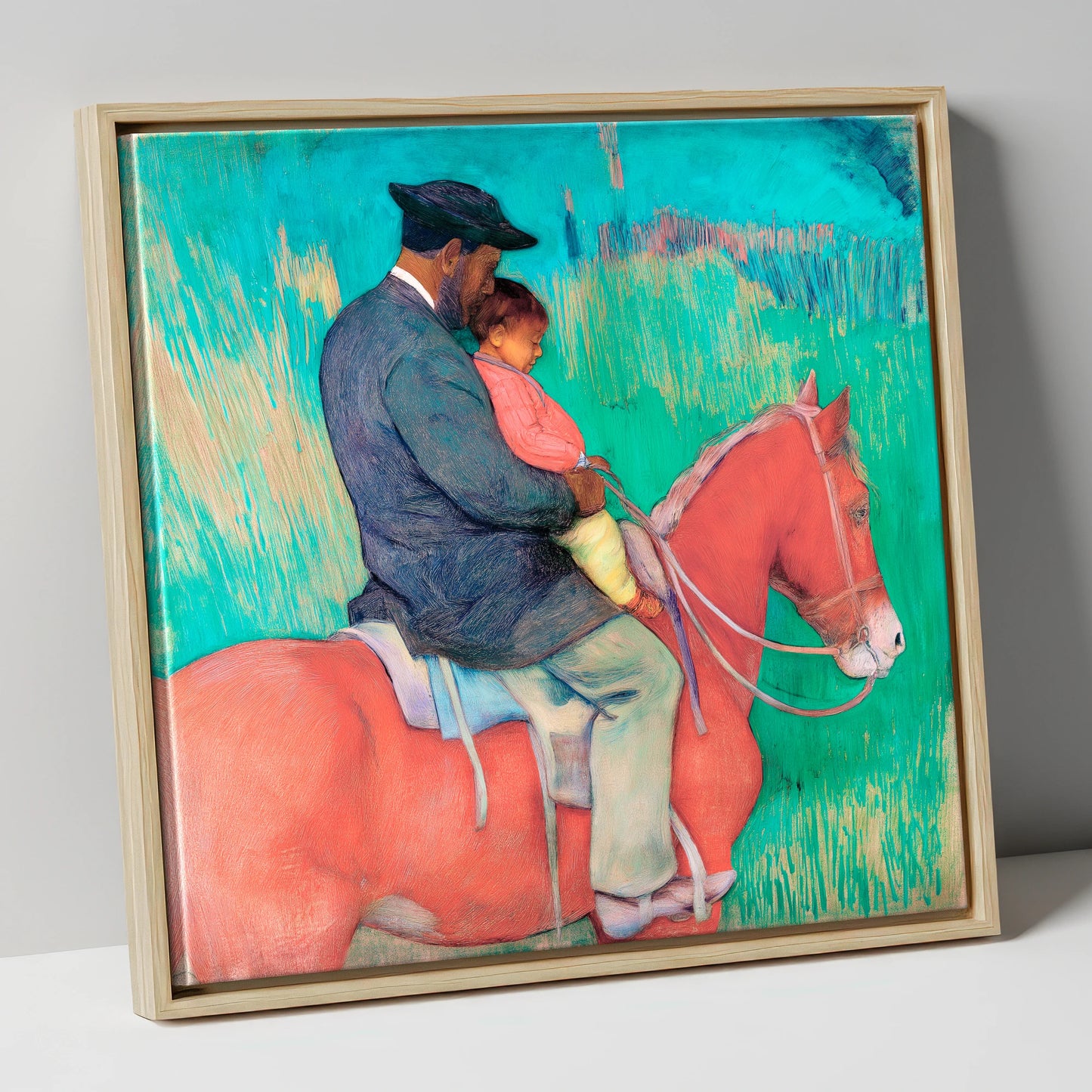 The Shared Ride horse & rider canvas wall art in natural frame