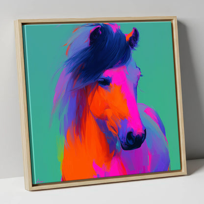Neon Equine Spirit horse breed canvas wall art in natural frame