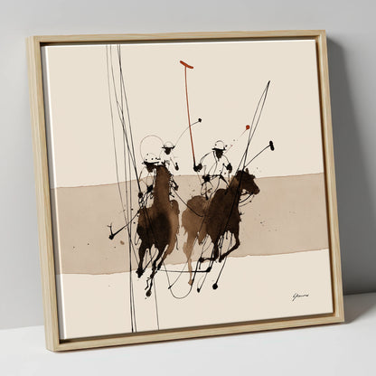 Polo in Motion polo horse canvas wall art in natural frame