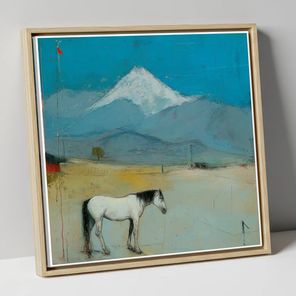 Beneath the Snow Peak horse landscape canvas wall art in natural frame