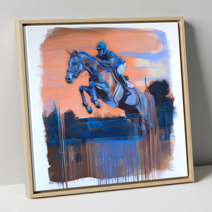 Cobalt Clearance show jumping horse canvas wall art in natural frame