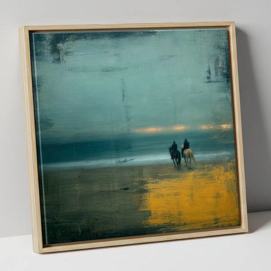 Ochre Tide Riders horse landscape canvas wall art in natural frame