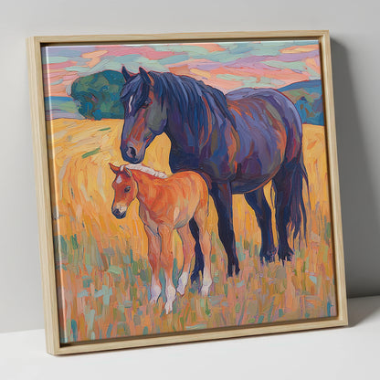 Vibrant Bond Mare and Foal mare & foal canvas wall art in natural frame