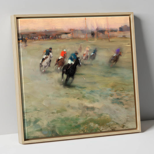 The Heat of the Chukka polo horse canvas wall art in natural frame