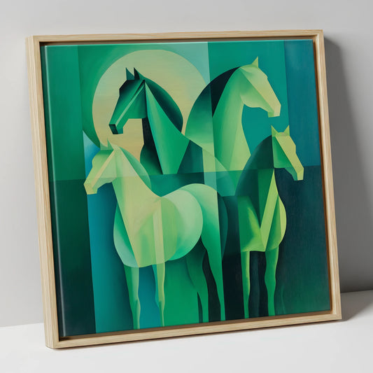 Emerald Herd Harmony wild horses canvas wall art in natural frame
