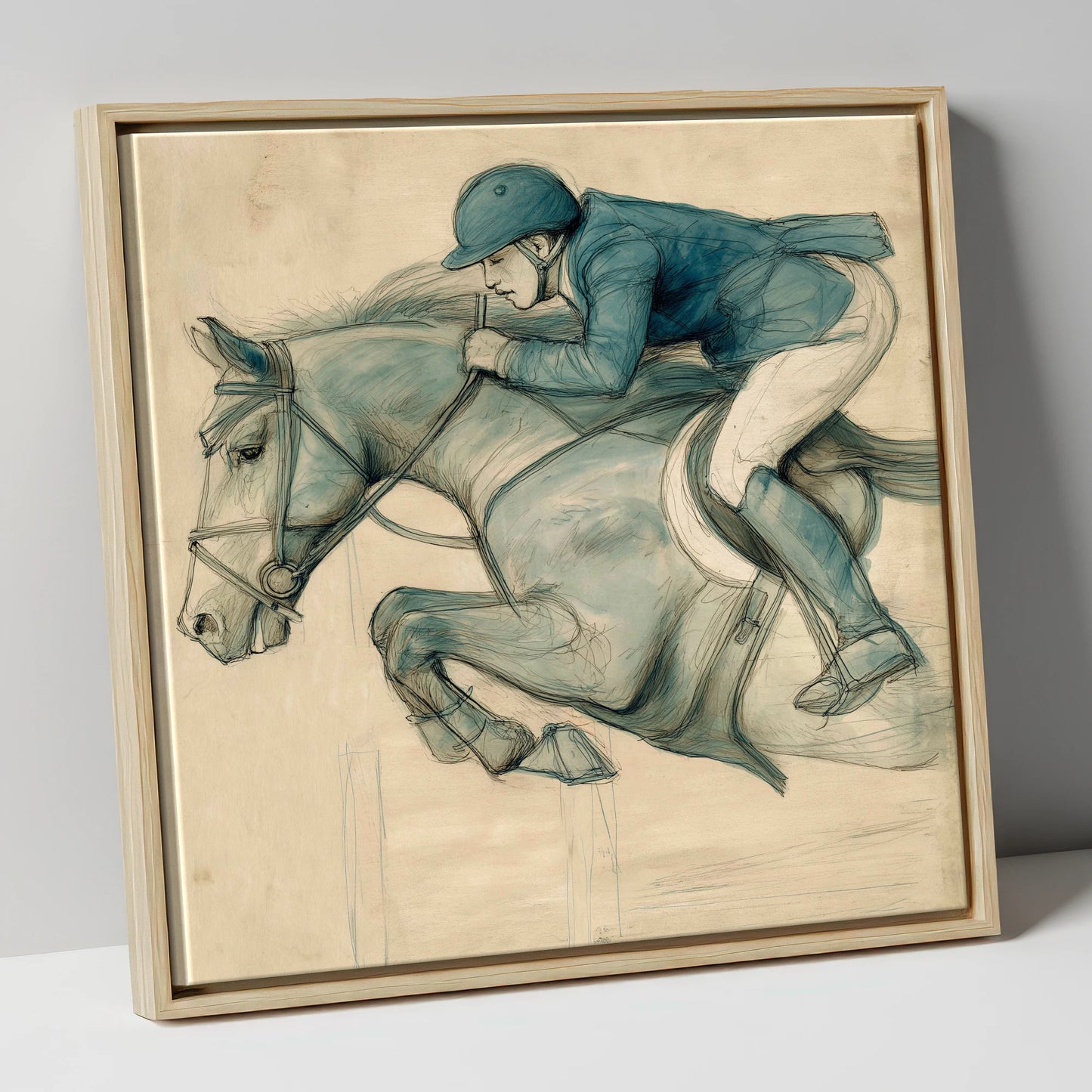 The Perfect Arc show jumping horse canvas wall art in natural frame