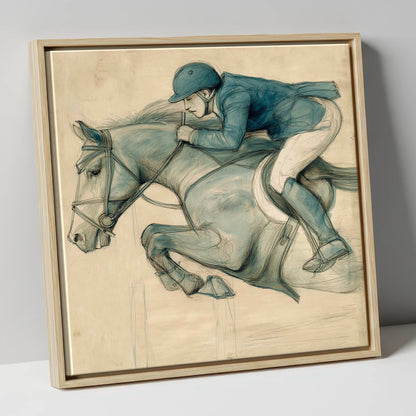The Perfect Arc show jumping horse canvas wall art in natural frame