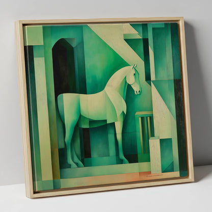 Emerald Stall Geometry horse stable canvas wall art in natural frame