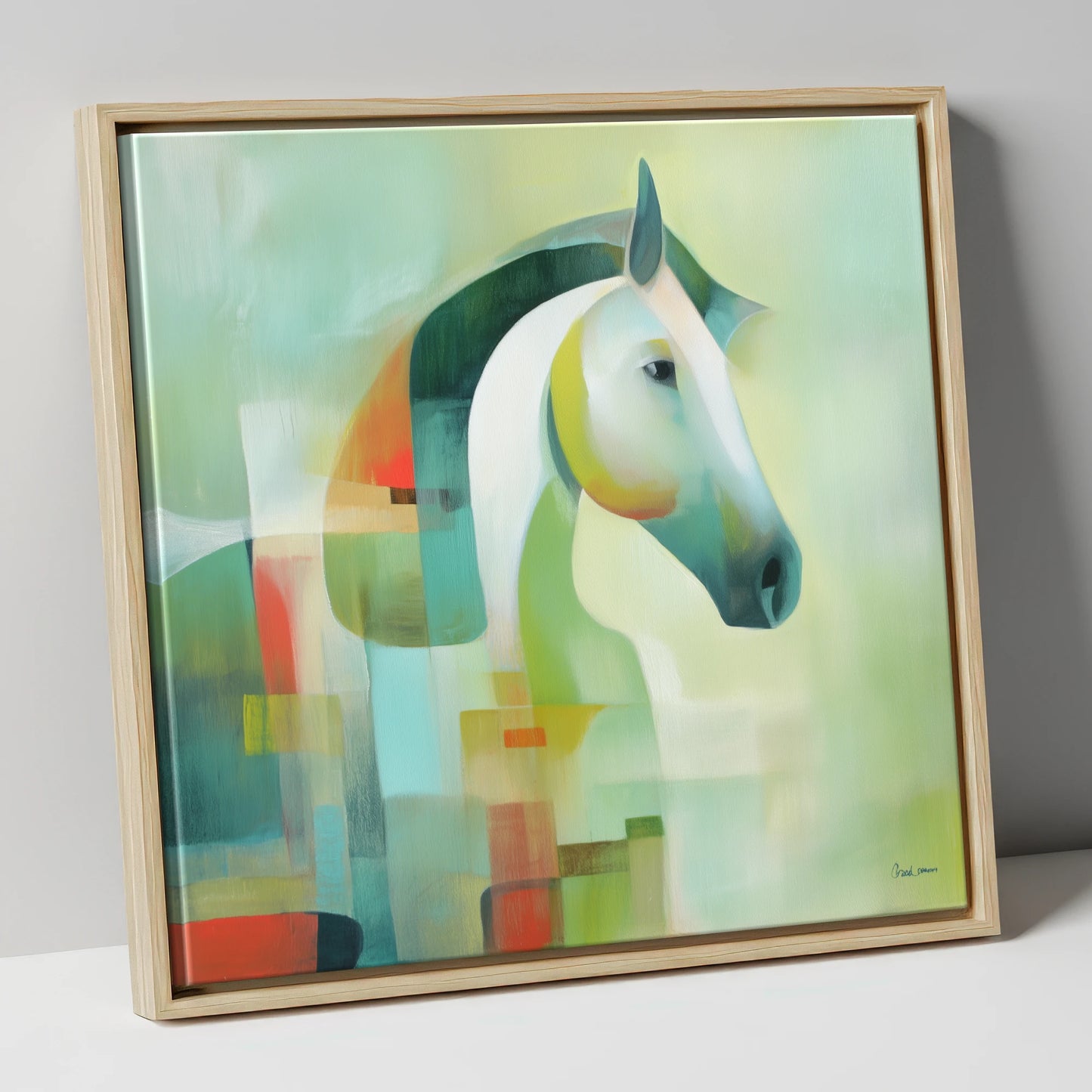 Modern Abstract Profile horse breed canvas wall art in natural frame