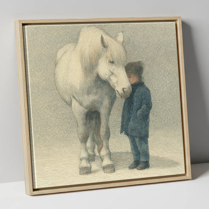Quiet Trust horse & rider canvas wall art in natural frame