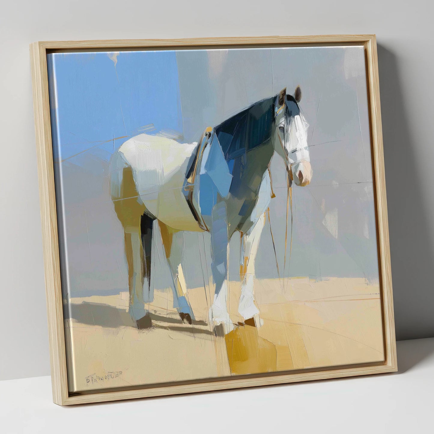 Sunlit Slate Draught working horse canvas wall art in natural frame