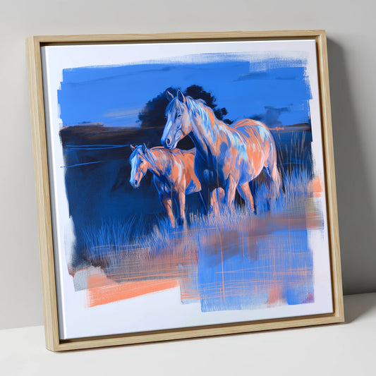 Twilight Companions wild horses canvas wall art in natural frame