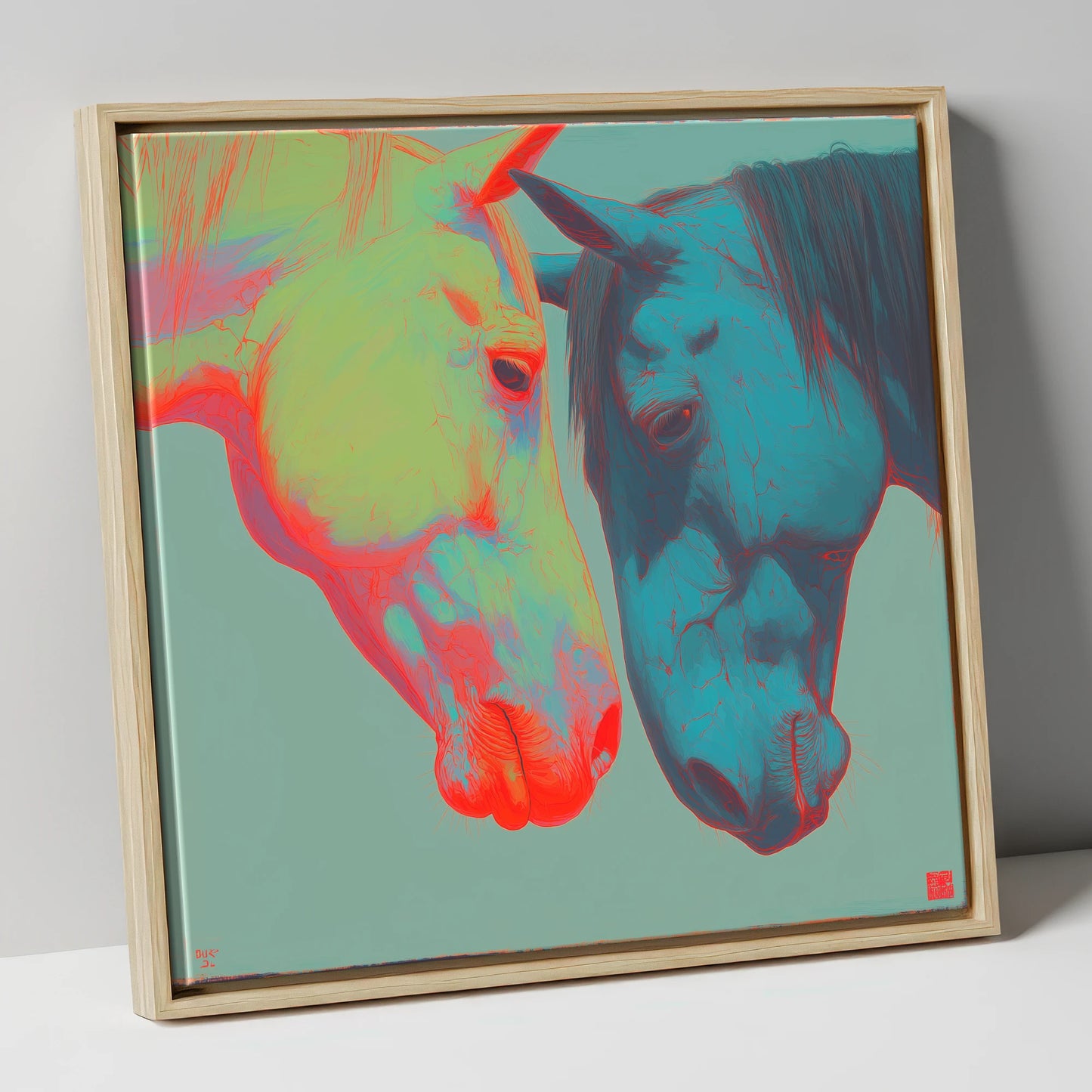 Vivid Connection horse portrait canvas wall art in natural frame