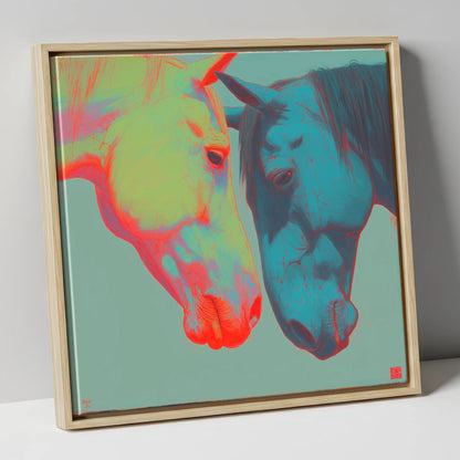 Vivid Connection horse portrait canvas wall art in natural frame