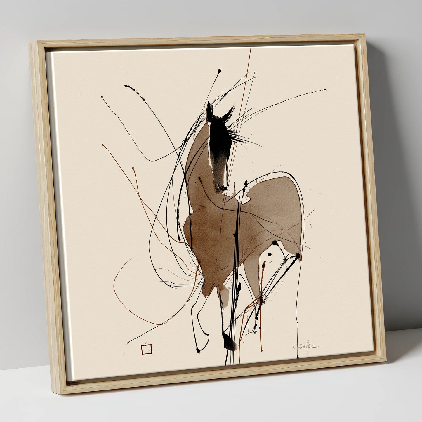 Dynamic Equine Silhouette horse portrait canvas wall art in natural frame