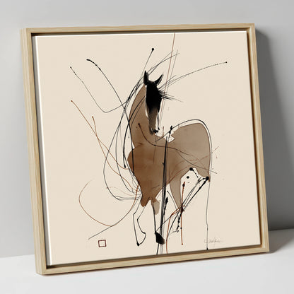 Dynamic Equine Silhouette horse portrait canvas wall art in natural frame