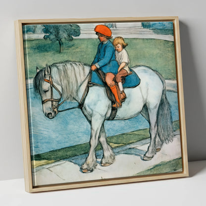 The Shared Ride horse & rider canvas wall art in natural frame