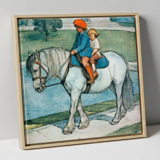 The Shared Ride horse & rider canvas wall art in natural frame
