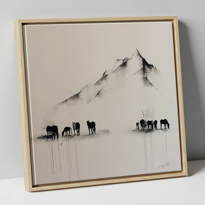 Ethereal Mountain Herd horse landscape canvas wall art in natural frame