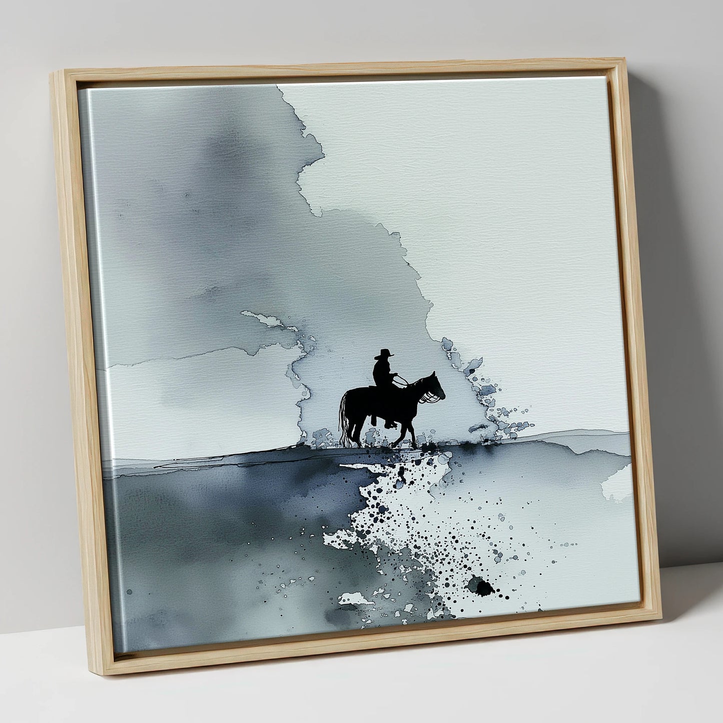 The Lone Trail western horse canvas wall art in natural frame