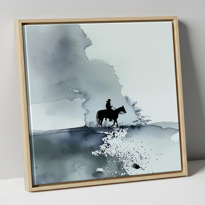 The Lone Trail western horse canvas wall art in natural frame