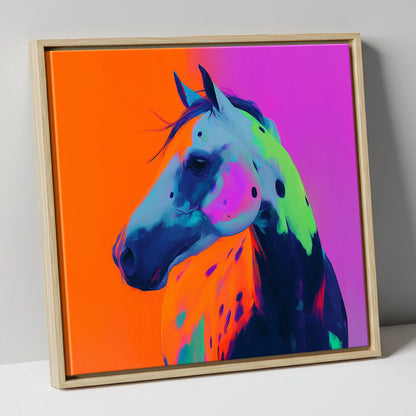 Neon Appaloosa Portrait horse breed canvas wall art in natural frame