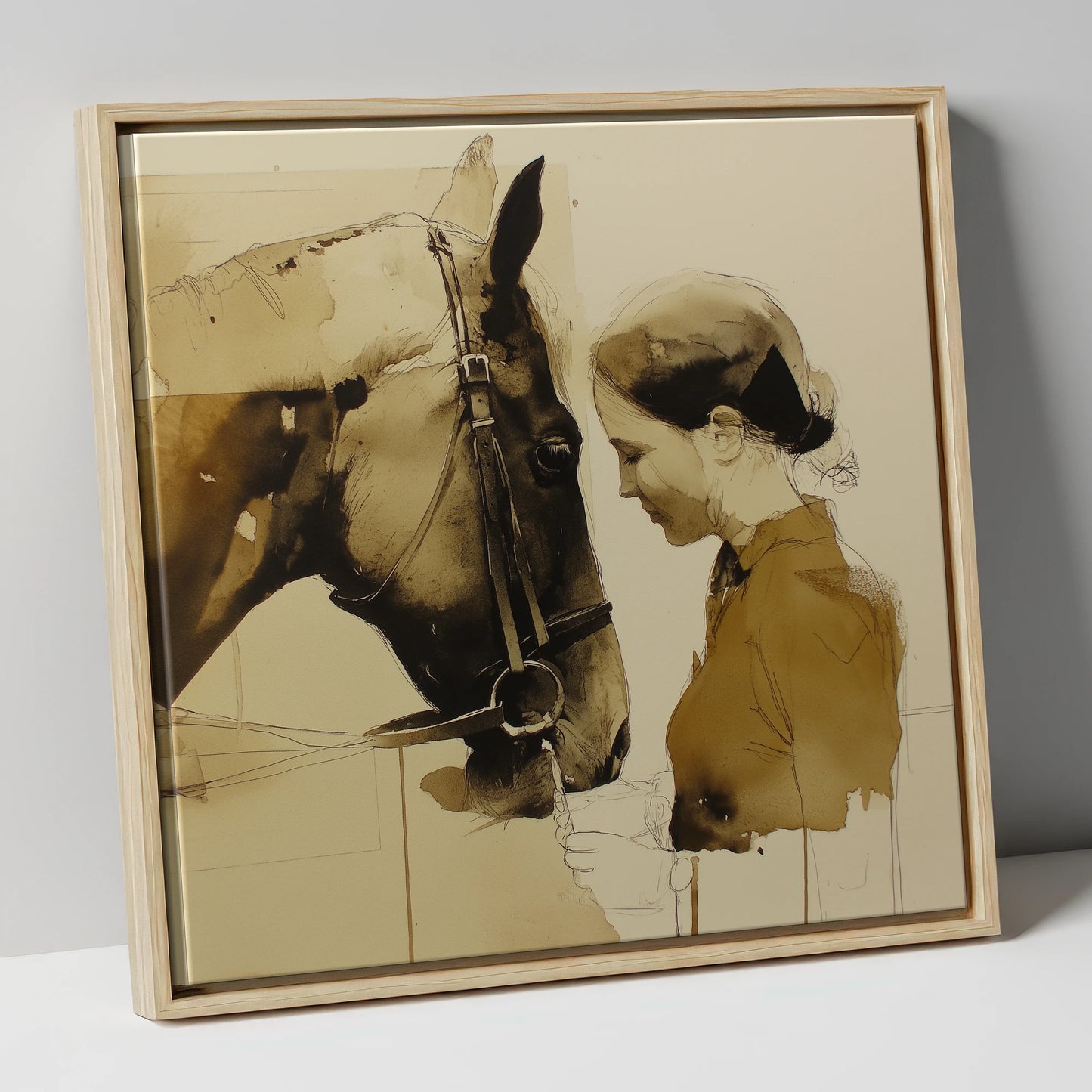 Unspoken Connection horse & rider canvas wall art in natural frame