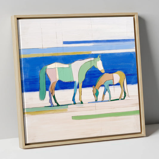 Azure Equine Geometry horse landscape canvas wall art in natural frame