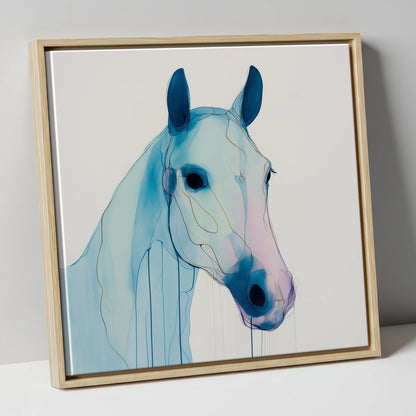 Ethereal Azure Equine horse portrait canvas wall art in natural frame