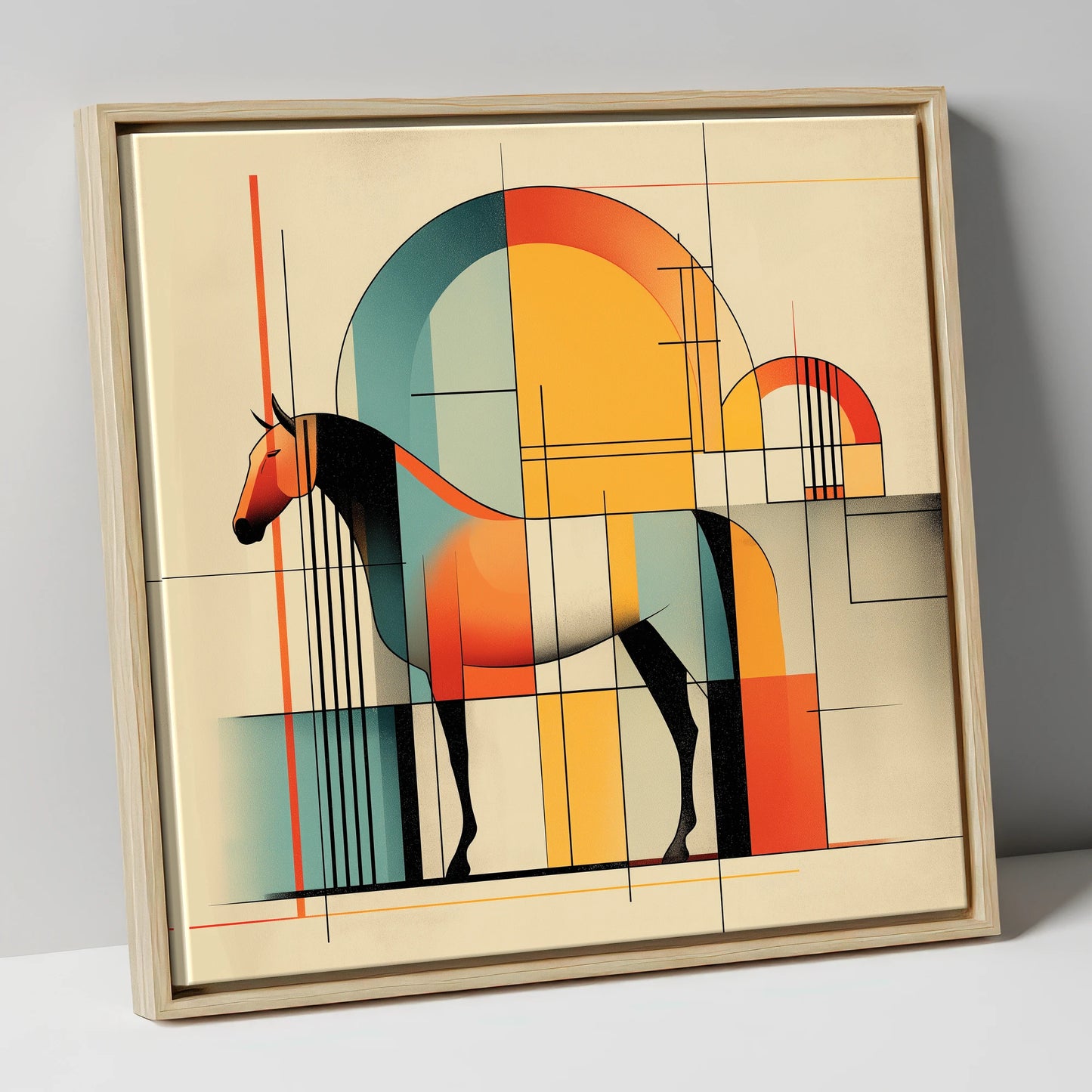 Structured Equine Harmony horse stable canvas wall art in natural frame