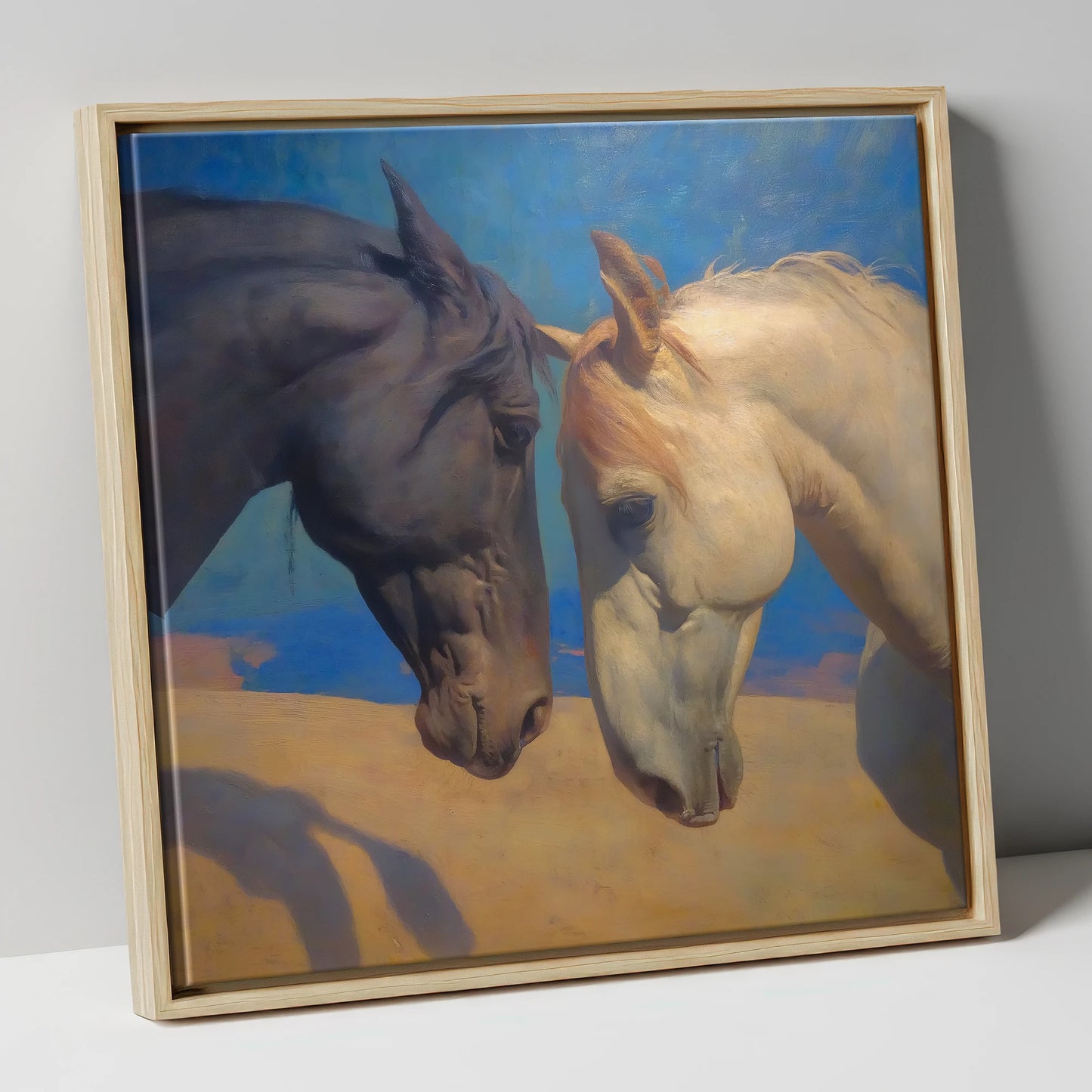 Kindred Spirits horse portrait canvas wall art in natural frame
