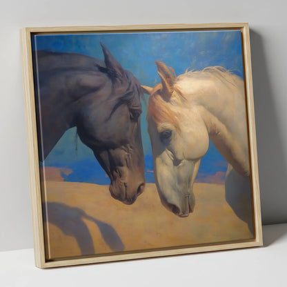 Kindred Spirits horse portrait canvas wall art in natural frame