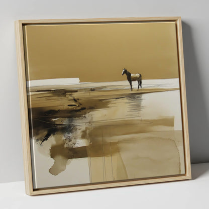 Solitary Horizon horse landscape canvas wall art in natural frame