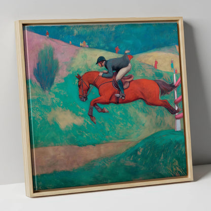Flight Over Emerald Hills show jumping horse canvas wall art in natural frame