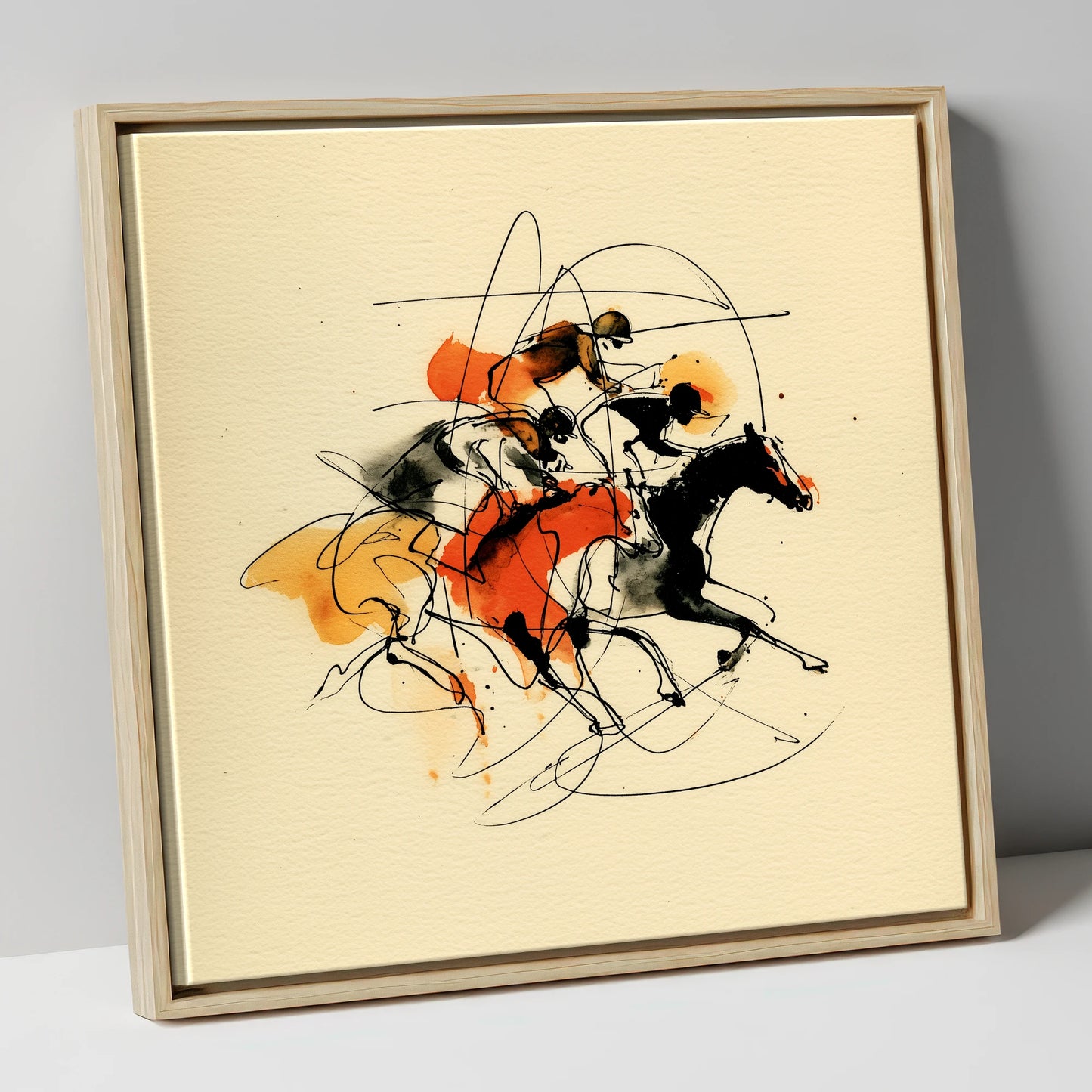 The Final Furlong racing horse canvas wall art in natural frame